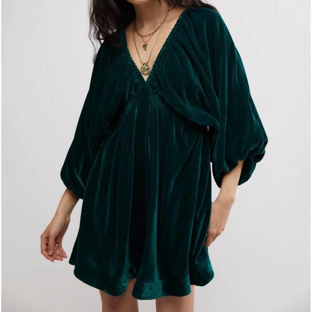 NEW FREE PEOPLE portia velvet mini dress in emerald